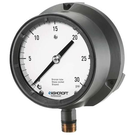 Process Pressure Gauge, 0 to 30 psi, 4 1/2 in Dial, 1/2 in NPT, Bottom Location MPN:451379ASL04L30#