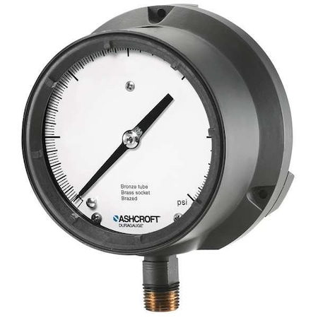 Process Pressure Gauge, 0 to 1, 500 psi, 4 1/2 in Dial, 1/2 in NPT, Bottom Location MPN:451379SSL04L1500#