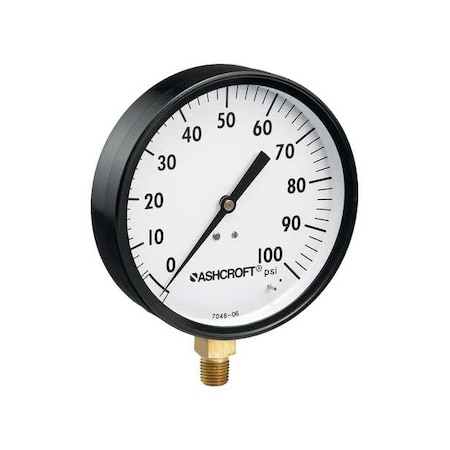 Pressure Gauge, 0 to 60 psi, 4 1/2 in Dial, 1/4 in NPT, Bottom Location, Steel Case Material MPN:45W1000 H 02L XZG 60#