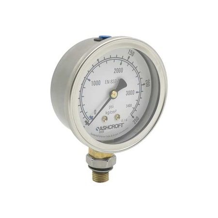Pressure Gauge, 0 to 5, 000 psi psi, 2 1/2 in Dial, 4 7/16 in SAE, Bottom Location MPN:638008A4GRWLP0L5000#