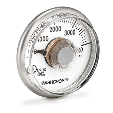 Pressure Gauge, 1 1/2 in Dial, 1/8 in MNPT, Back Location, Stainless Steel Case Material MPN:M-15DDG-01B-2000S1000-XULZG