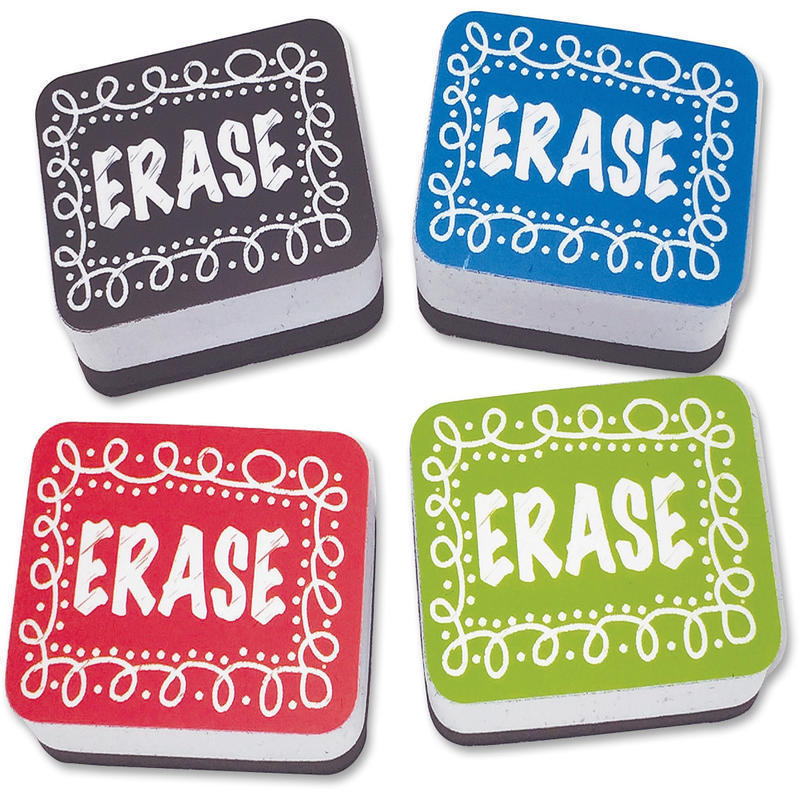 Ashley Chalk Design Mini Whiteboard Erasers, 2in x 1.25in, Multicolor, Pack Of 10 MPN:78002