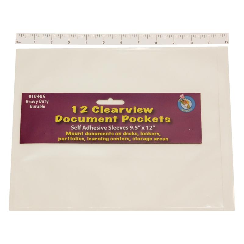 Ashley Productions Document Pockets, 9 1/2in x 12in, Clear, 12 Pockets Per Pack, Set Of 3 Packs MPN:ASH10405-3