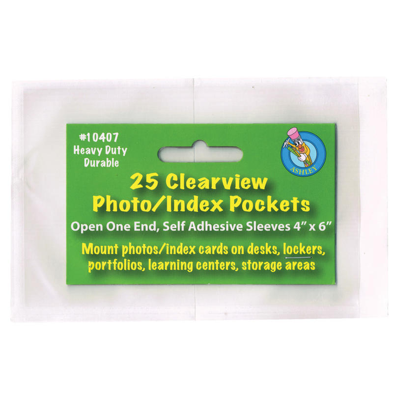 Ashley Productions Photo/Index Card Pockets, 4in x 6in, Clear, 25 Pockets Per Pack, Set Of 5 Packs MPN:ASH10407-5