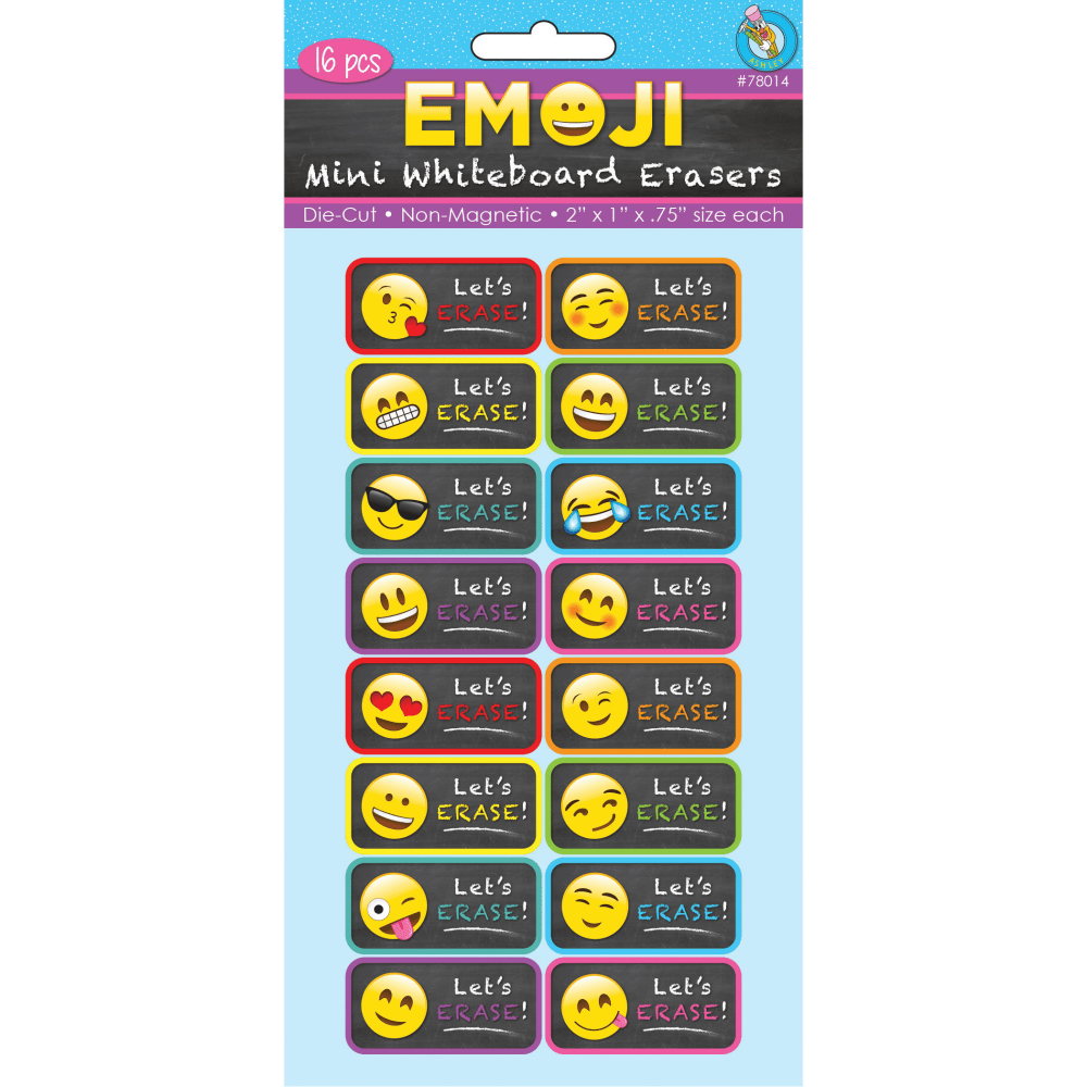 Ashley Productions Non-Magnetic Mini Whiteboard Erasers, 1-1/2in x 2in, Emoji, Pack Of 16 Erasers MPN:ASH78014