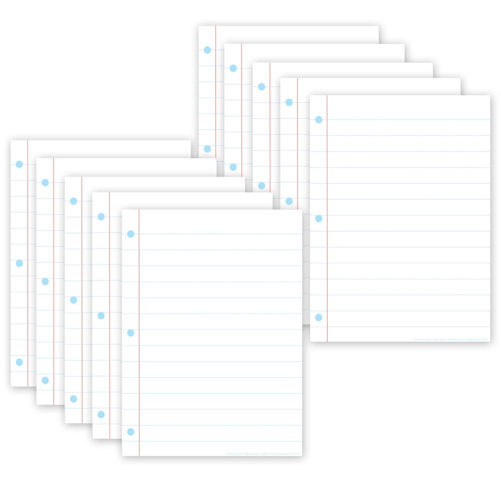 Ashley Productions Smart Poly PosterMat Pals Space Savers, 13in x 9-1/2in, White Notebook Paper, Pack of 10 Pieces MPN:ASH97000