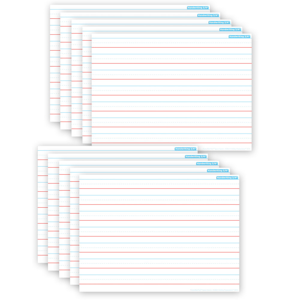 Ashley Productions Smart Poly PosterMat Pals Space Savers, 13in x 9-1/2in, Handwriting 3/4in, Pack Of 10 Pieces MPN:ASH97002