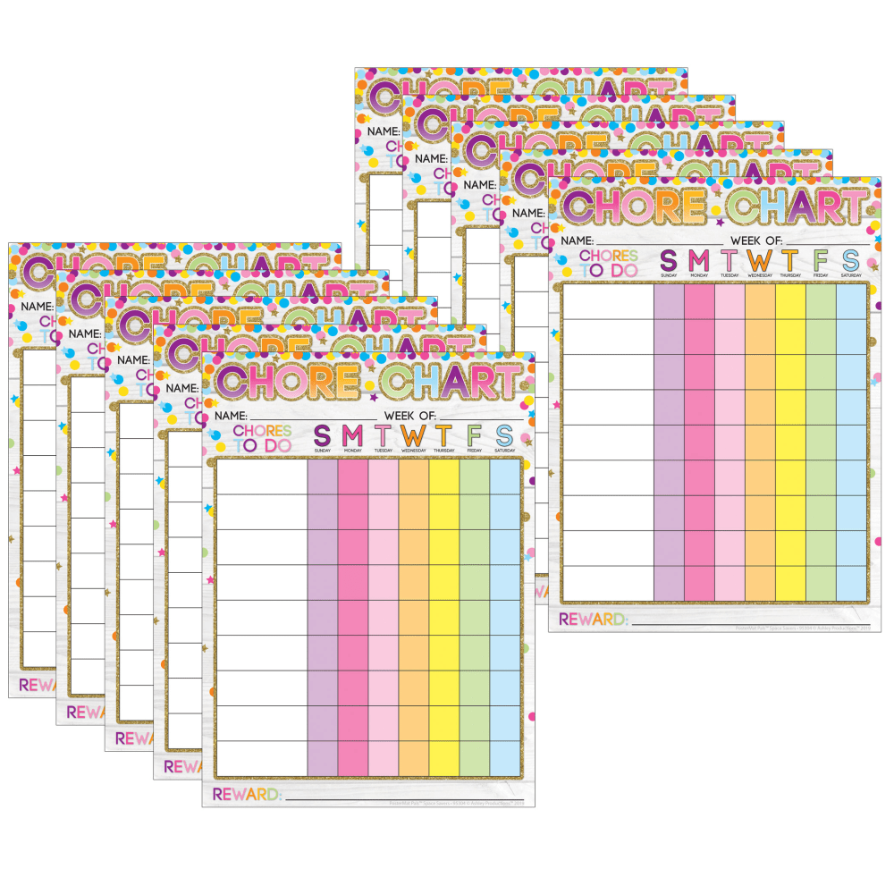 Ashley Productions Smart Poly PosterMat Pals Space Savers, 13in x 9-1/2in, Chores Confetti Style, Pack Of 10 Pieces MPN:ASH97004
