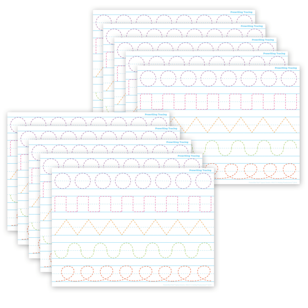 Ashley Productions Smart Poly PosterMat Pals Space Savers, 13in x 9-1/2in, Prewriting Tracing, Pack Of 10 Pieces MPN:ASH97017