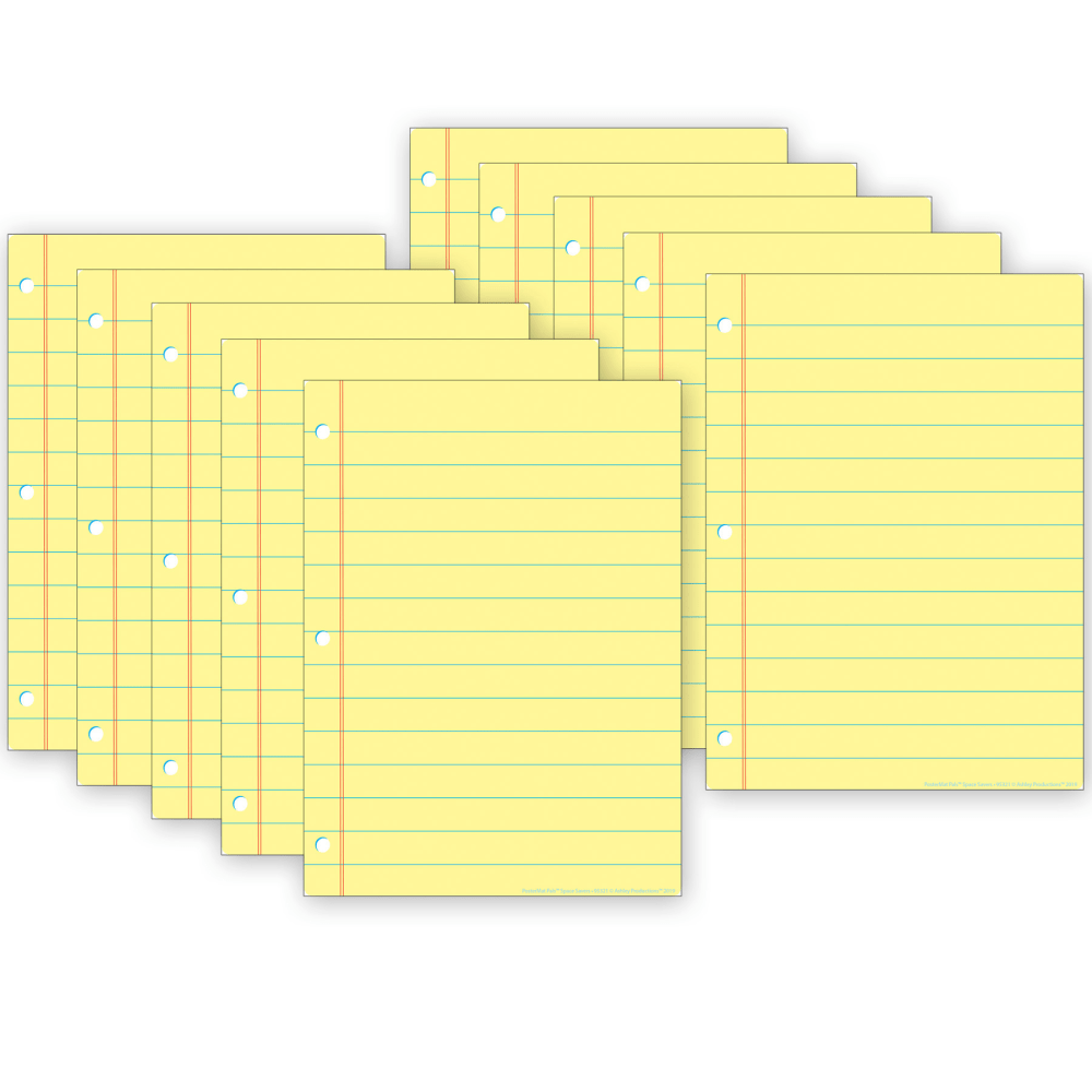 Ashley Productions Smart Poly PosterMat Pals Space Savers, 13in x 9-1/2in, Yellow Notebook Paper, Pack Of 10 Pieces MPN:ASH97021
