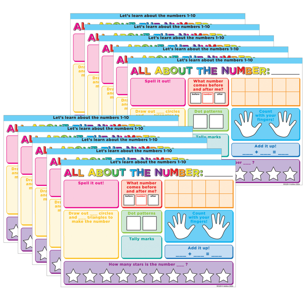 Ashley Productions Smart Poly PosterMat Pals Space Savers, 13in x 9-1/2in, All About The Number, Pack Of 10 Pieces MPN:ASH97029