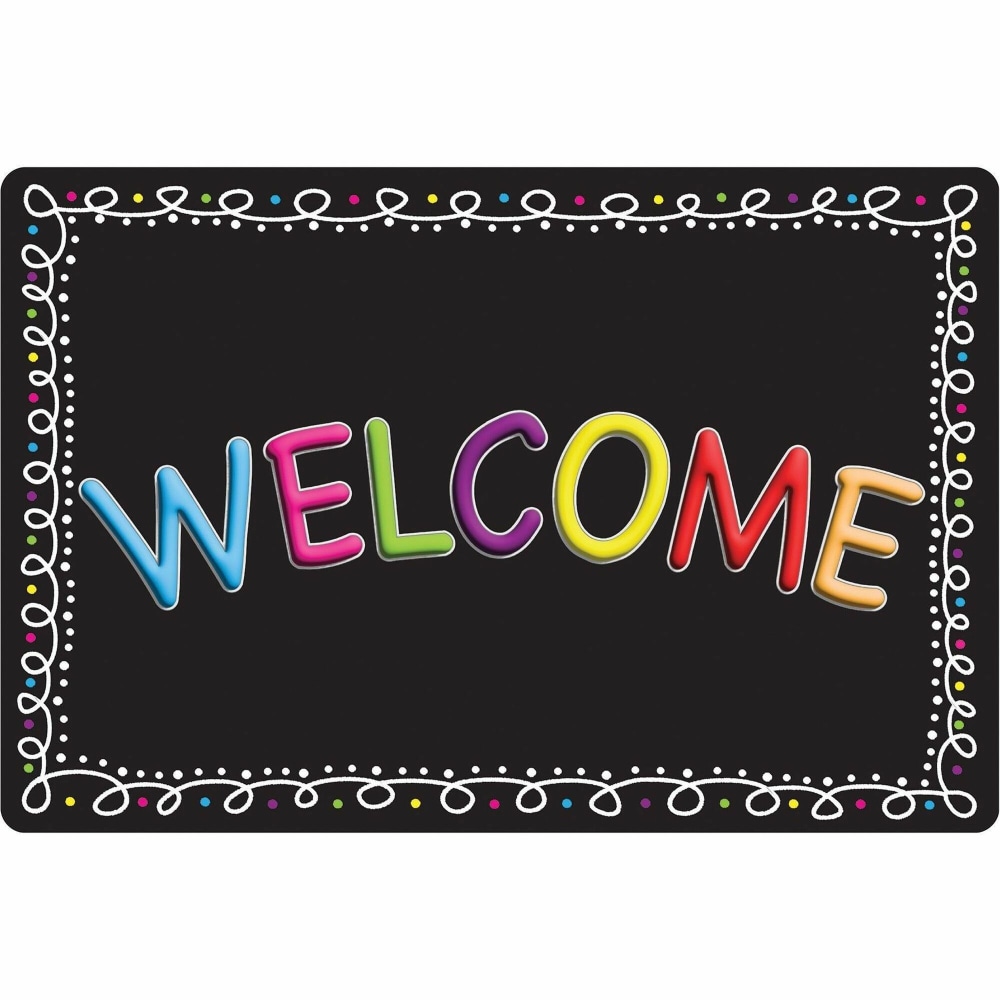 Ashley Smart Poly Original Fun Welcome Mat - Classroom, Student, Floor - 15.50in Length x 23.50in Width - Welcome, Chalk Loop - Multicolor - 1 Each MPN:91513