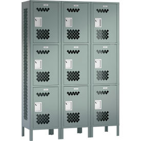 ASI Storage Competitor 3-Tier 9 Door Ventilated Locker with Left-Sided End Panel Gray Assembled 11-33121578-25-SAA-Left-End-Panel