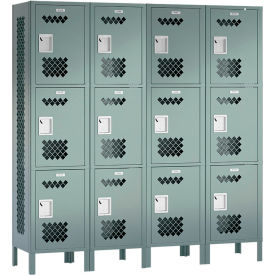 ASI Storage Competitor 3-Tier 12 Door Ventilated Locker with Left-Sided End Panel Gray Assembled 11-33121578-25-SAAA-Left-End-Panel