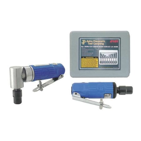 Right Angle Die Grinder Kit, Rotary Burr Set, 8 pcs., 1/4 in Air Inlet, 25, 000 rpm MPN:1221