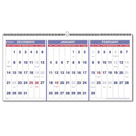 Deluxe Three-Month Reference Wall Calendar, Horizontal, 24 x 12, 15-Month: Dec 2024 to Feb 2026 MPN:AAGPM1428