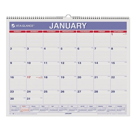 Monthly Wall Calendar, 15 x 12, White/Red/Blue Sheets, 12-Month (Jan to Dec): 2025 MPN:AAGPM828