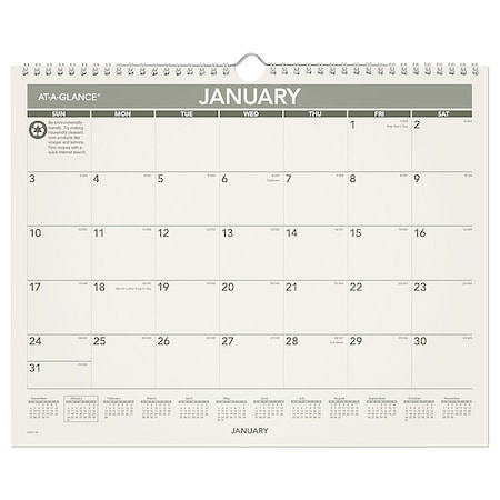 Recycled Wall Calendar, Unruled Blocks, 15 x 12, Sand/Green Sheets, 12-Month (Jan to Dec): 2025 MPN:AAGPMG7728