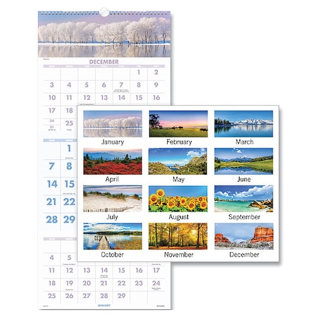 Scenic Three-Month Wall Calendar, Landscape Photography, 12 x 27, 14-Month: Dec 2024 to Jan 2026 MPN:DMW503-28