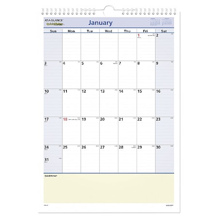 QuickNotes Wall Calendar, 12 x 17, White/Blue/Yellow Sheets, 12-Month (Jan to Dec): 2025 MPN:PM52-28