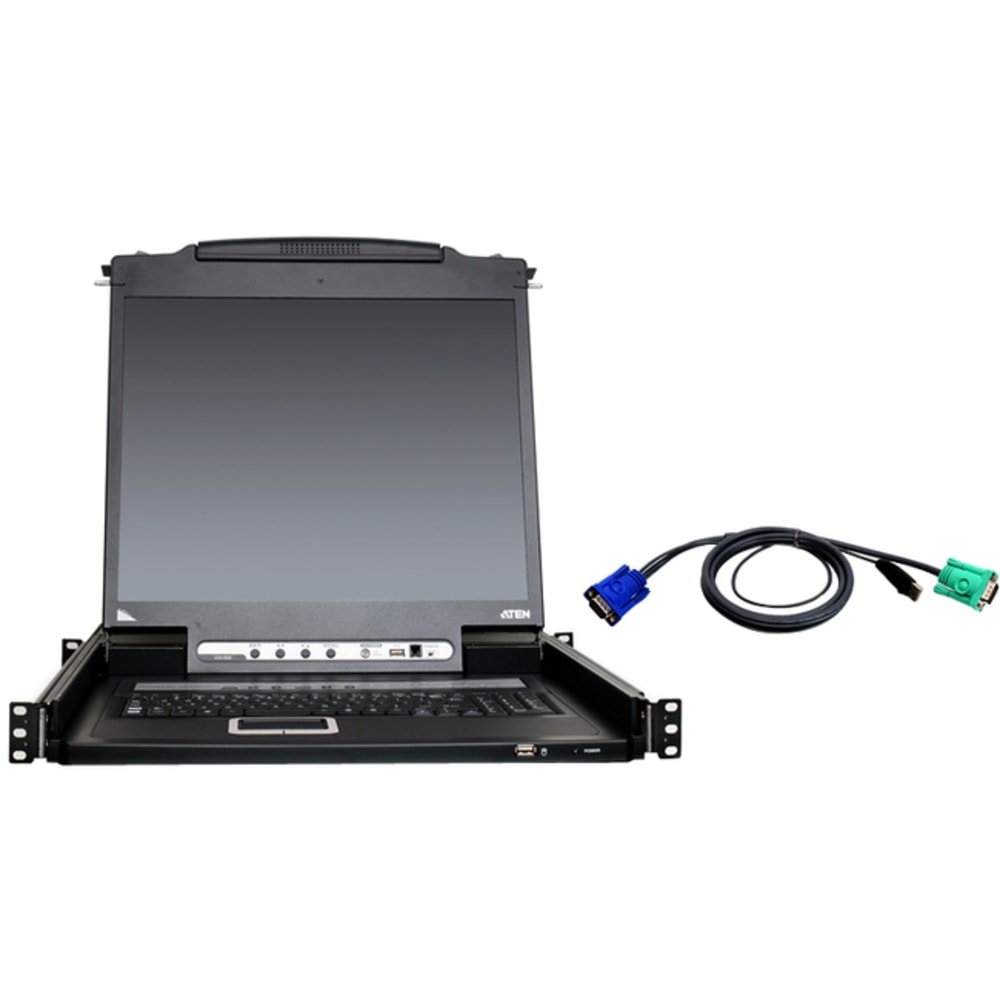 ATEN 8-Port 19in Single Rail USB/PS2 LCD KVM w/ Peripheral Sharing & 8 USB KVM Cables-TAA Compliant - 8 Computer(s) - CL5708NUKIT MPN:CL5708NUKIT