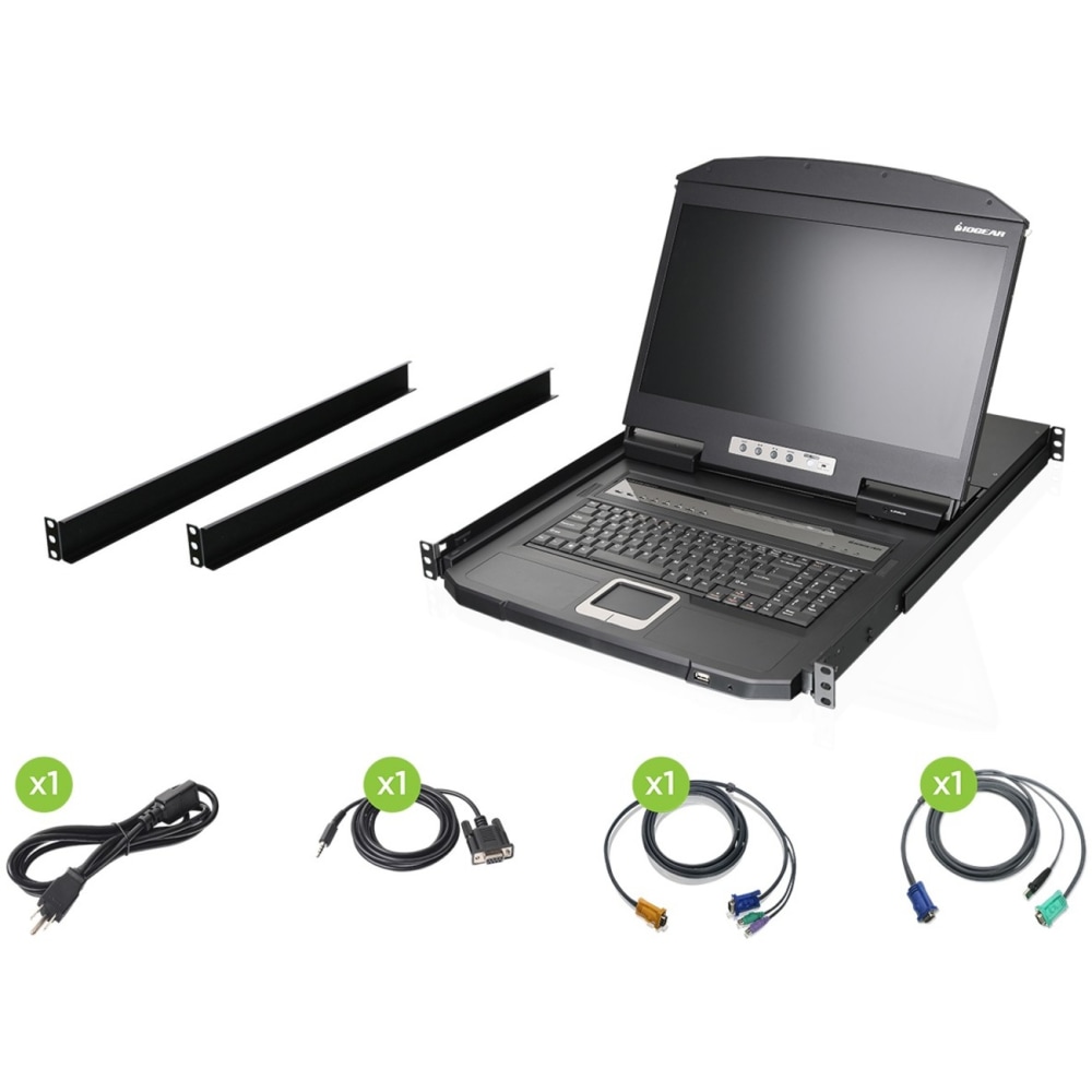 IOGEAR 18.5in Widescreen Short Depth 8-Port LCD KVM Switch (TAA Compliant) - 8 Computer(s) - 18.5in LCD - GCL1908W MPN:GCL1908W
