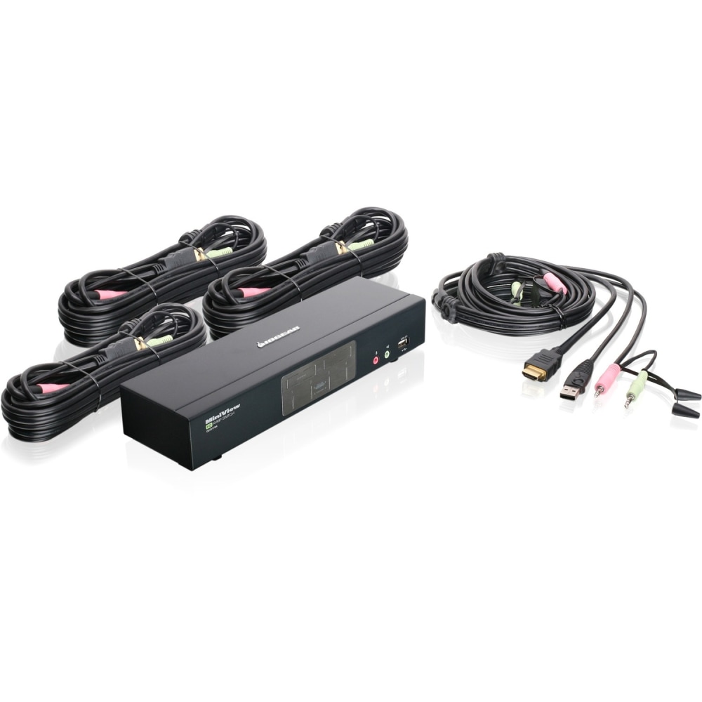 IOGEAR MiniView 4-Port HDMI Multimedia KVM Switch with Audio - 4 x 1 - 4 x HDMI Video, 4 x Type B Keyboard/Mouse MPN:GCS1794