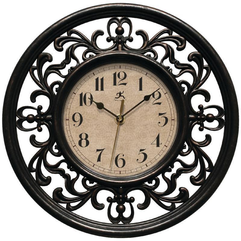 Infinity Instruments Sofia 12in Round Wall Clock, Brown MPN:15013RS-4012