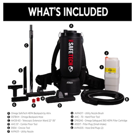 Omega SafeTech Hepa Backpack Vacuum MPN:VACOSTBV