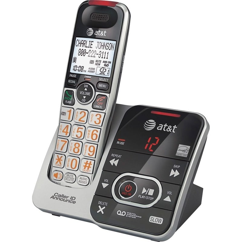 AT&T CRL32102 DECT 6.0 Expandable Cordless Phone with Answering System and Caller ID/Call Waiting, Silver/Black, 1 Handset - 1 x Phone Line MPN:ATTCRL32102