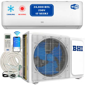 BHI Ductless Mini Split AC w/ Heat Pump & Wi-Fi Control 24K BTU 17 SEER2 230V 16' Lineset White BHI-T17-24K230V-CHN-US-C