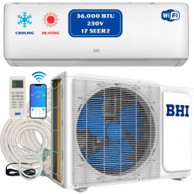 BHI Ductless Mini Split AC w/ Heat Pump & Wi-Fi Control 36K BTU 17 SEER2 230V 25' Lineset White BHI-T17-36K230V-US-D