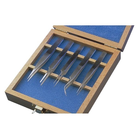 Tweezers, Set 5pcs., Technik, Wooden Case MPN:18476USA