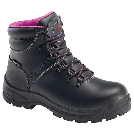 Women's 6-Inch Work Boot, 7 1/2 W, Steel Toe, 6 in H, Black, A8124 MPN:A8124