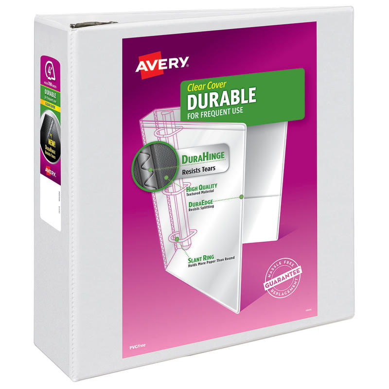 Avery Durable View 3 Ring Binder, 4in EZD Rings, White, 1 Binder MPN:9801EA