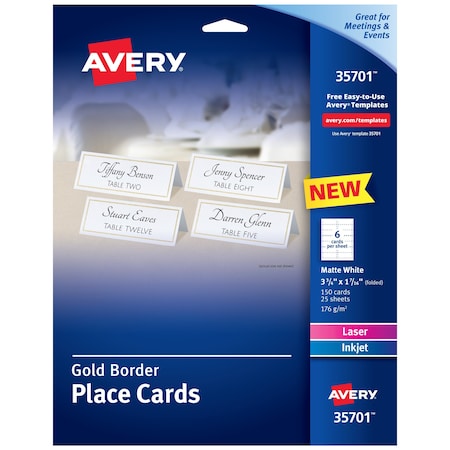 Place Cards with Gold Border, 1-7, PK150 MPN:35701