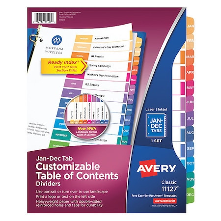 Table of Contents Index Dividers, Monthly Jan-Dec, Assorted, PK12 MPN:11127