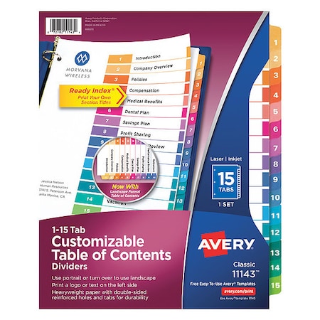 Table of Contents Index Divider 8-1/2 x 11