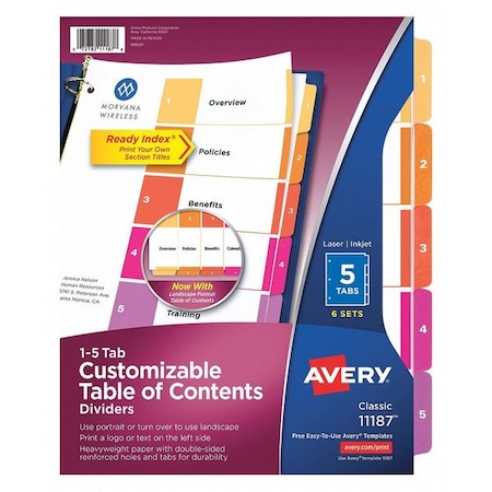 5 Tab Index Dividers, PK6 MPN:11187