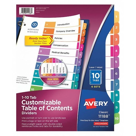 10 Tab Index Dividers, PK6 MPN:11188