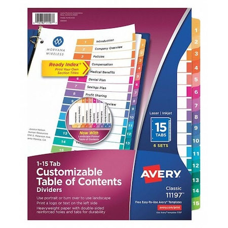 Table of Contents Index Dividers 15 Tab, PK6 MPN:11197