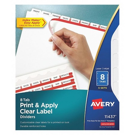 Print-On Clear Label Dividers, Laser/Inkjet, 8 Tab, Pk5 MPN:11437