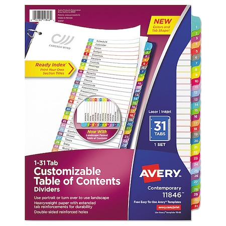 Contents Dividers, Multicolor Tabs, Pk31 MPN:11846