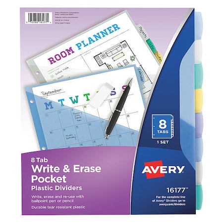 Write & Erase Pocket Dividers, 8 Tabs, Assorted Colors MPN:16177