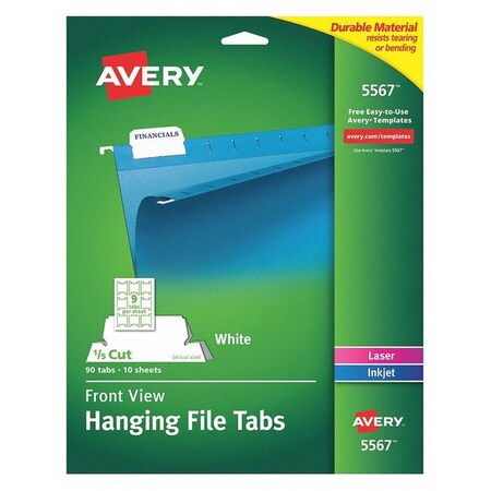 Hanging File Tabs, White, Pk90 MPN:5567