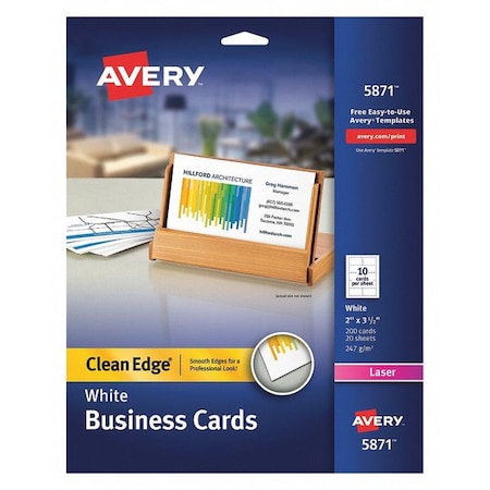 Laser Business Cards, 2x3.5, White, PK200 MPN:5871