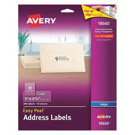 Clear Inkjet Labels, 1x2 5/8, PK300 MPN:18660