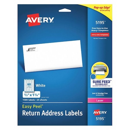 Return Address Labels, 30Up, White, PK1500 MPN:5195
