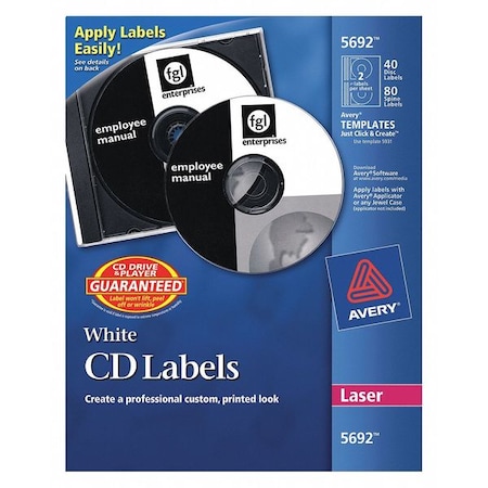 Laser Labels, Cd/Dvd, White, PK40 MPN:5692