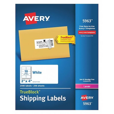Laser Labels, 2x4, 10 Sheets, White, PK2500 MPN:5963
